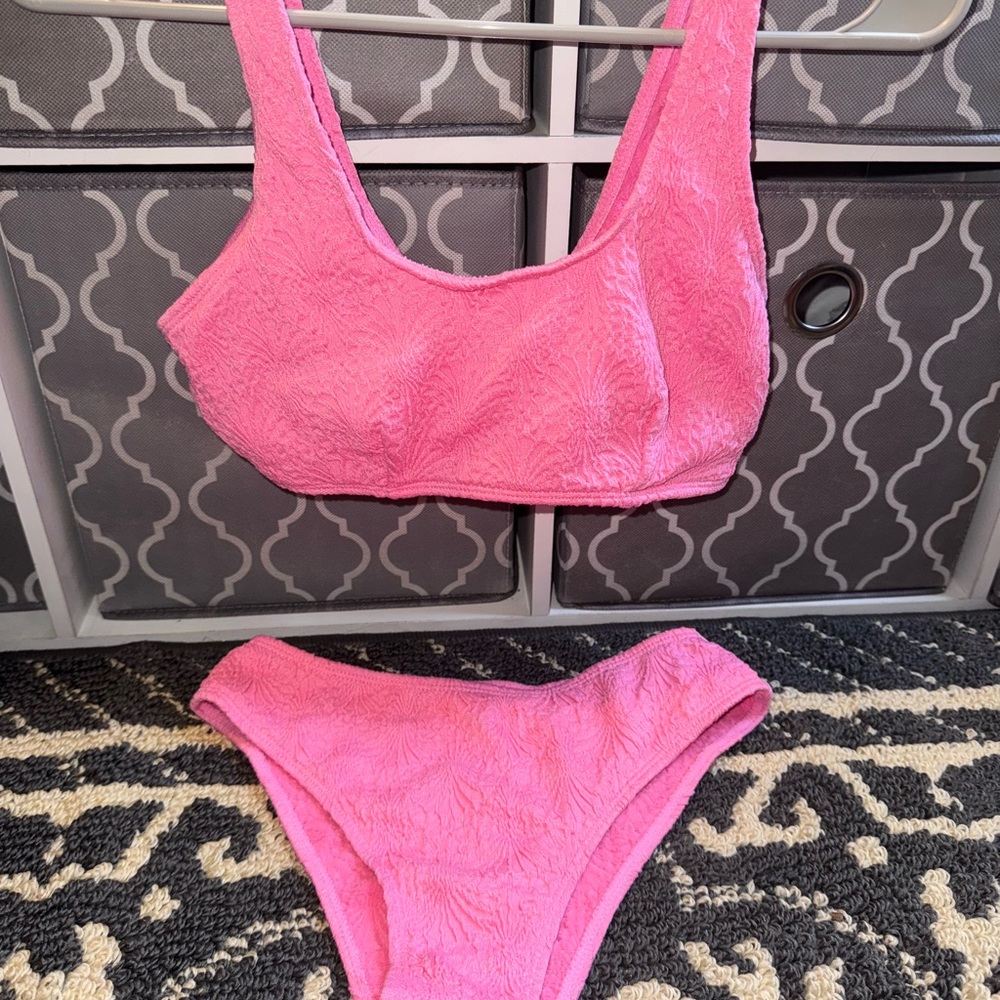 SHEIN Pink Textured Bikini Set